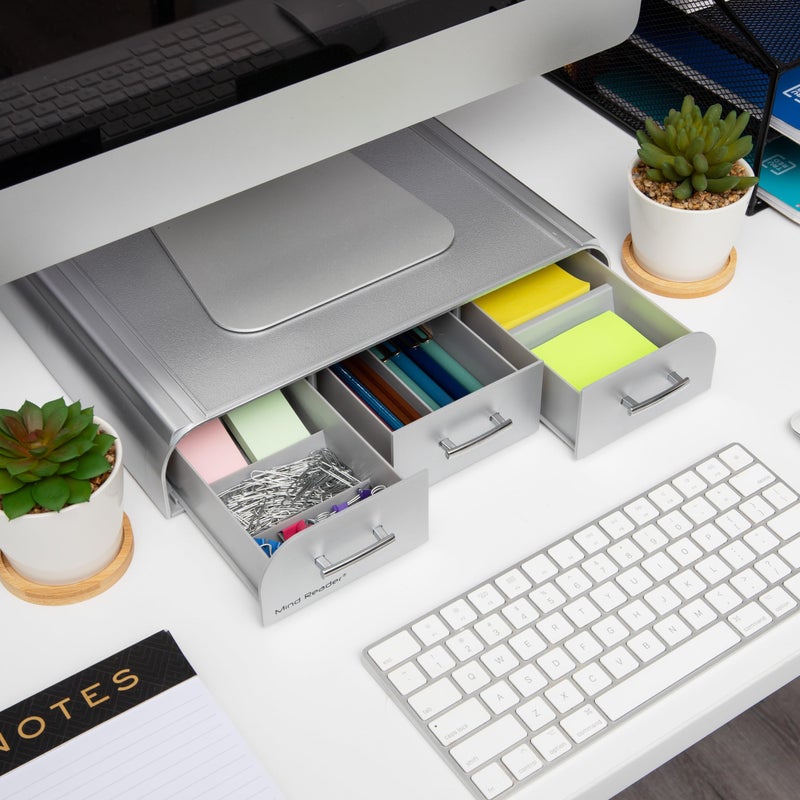 Mind Reader PC, Laptop, IMAC Monitor Stand and Desk Organizer, Silver - Image 5